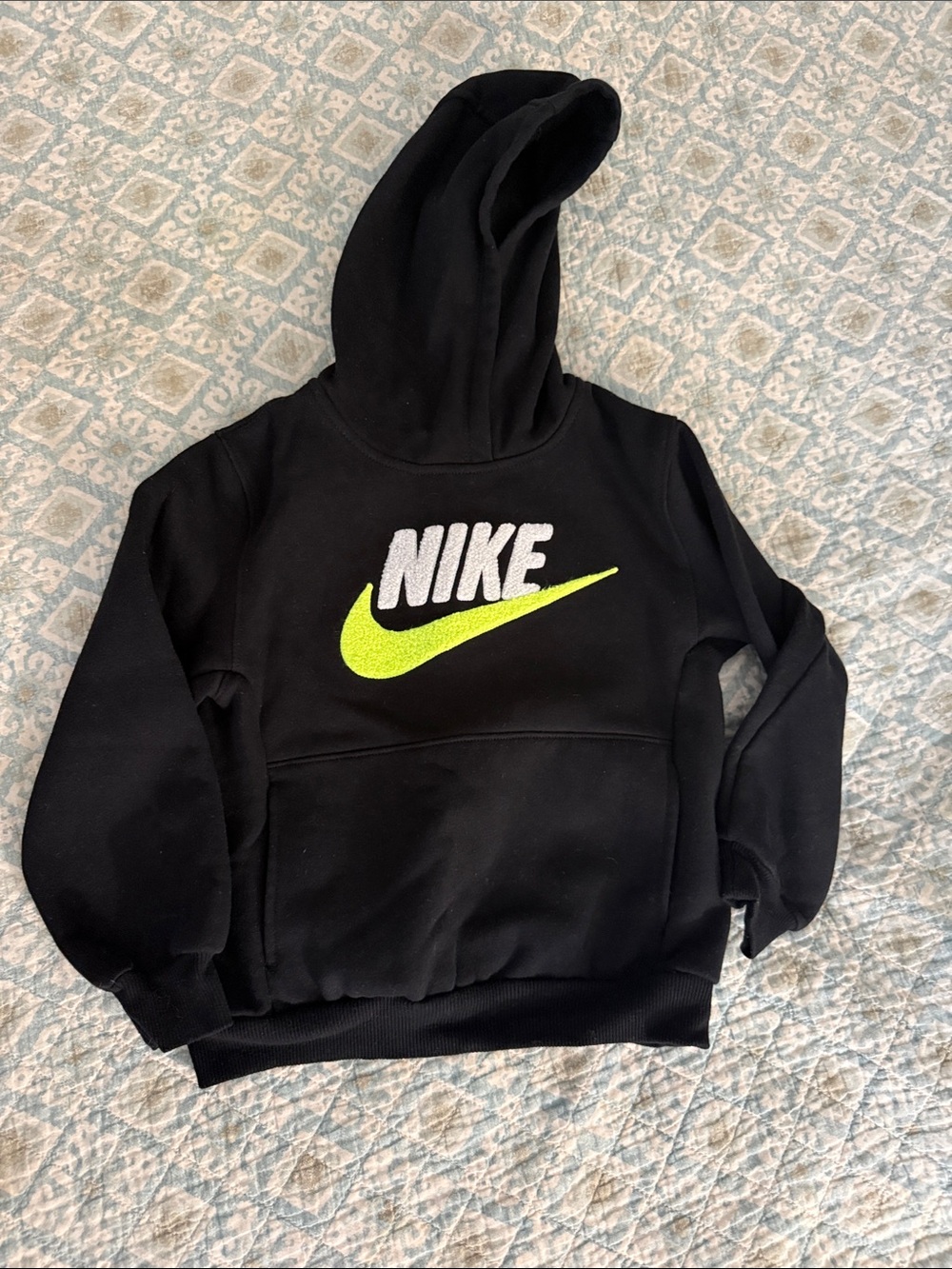 Nike Kids Black Hoodie with Neon Swoosh